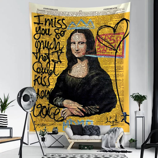 Mona Lisa Graffiti Tapestry Wall Hanging Boho Style